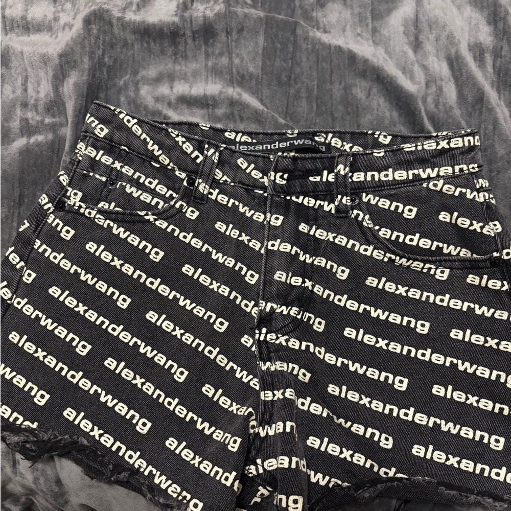Alexander Wang Black and White Logo Jean Shorts